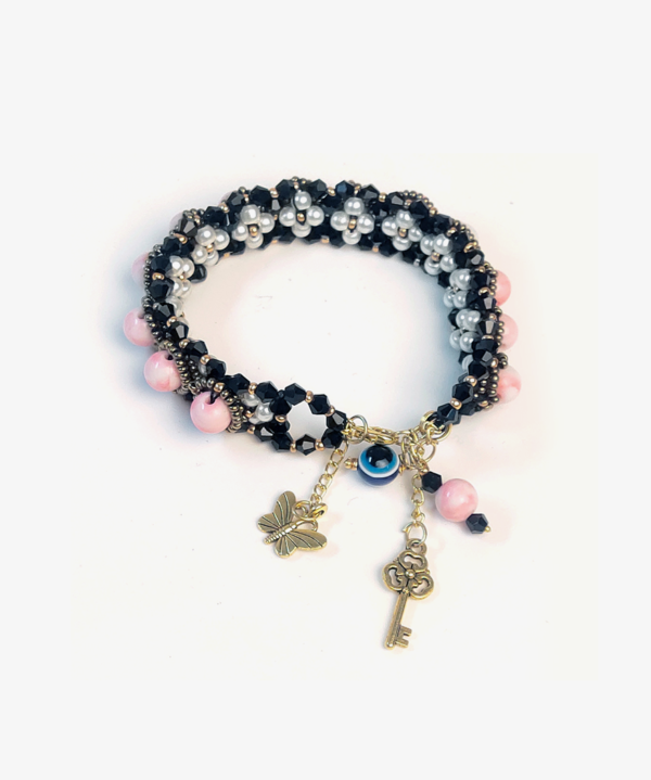 ZyneMart Handmade Double-Sided Beaded Bracelet with Charms